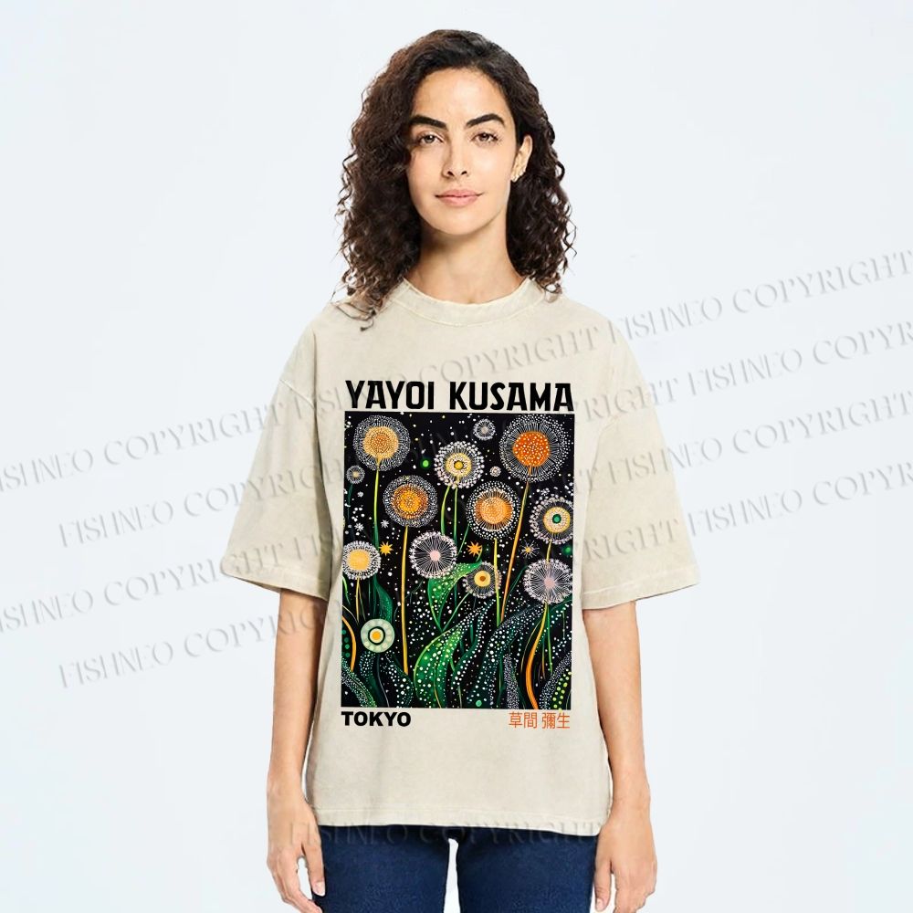 Unisex Yayoi Kusama Dandelion Printed Washed Tee