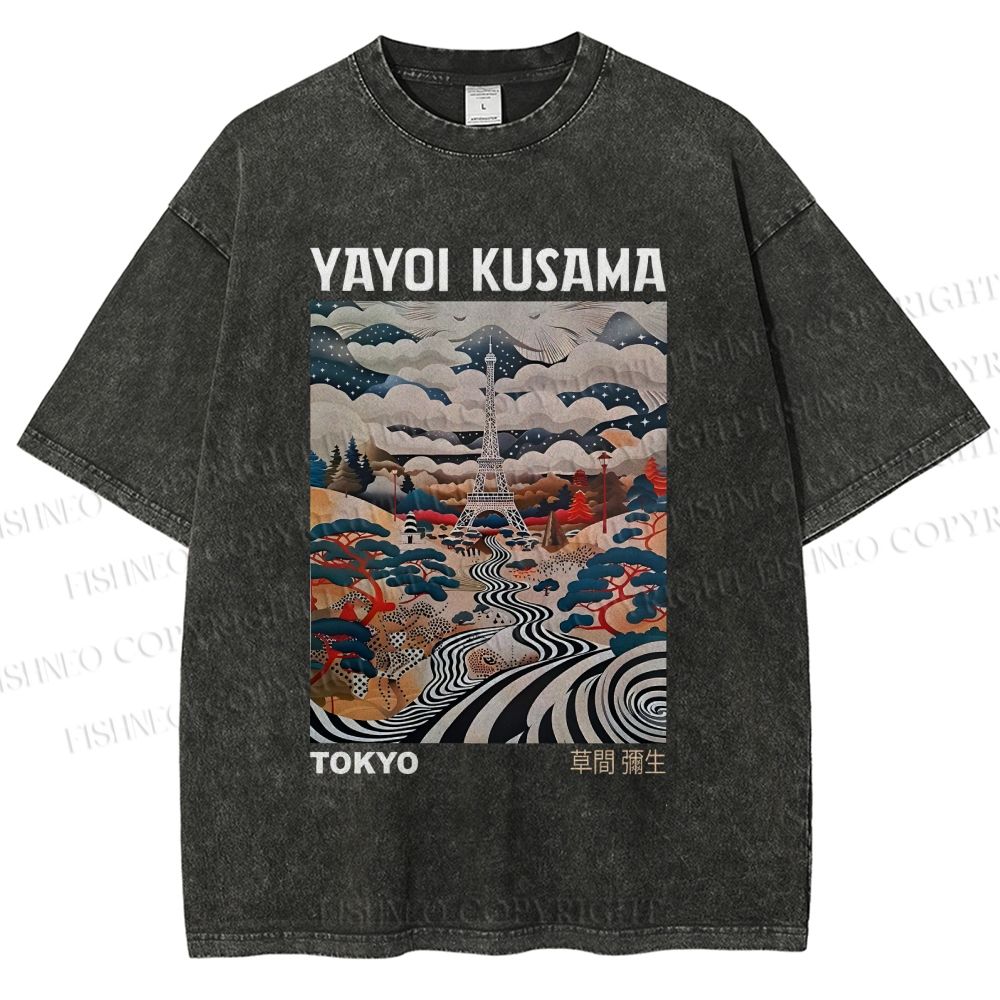 Unisex Yayoi Kusama Eiffel Tower Printed Washed Tee