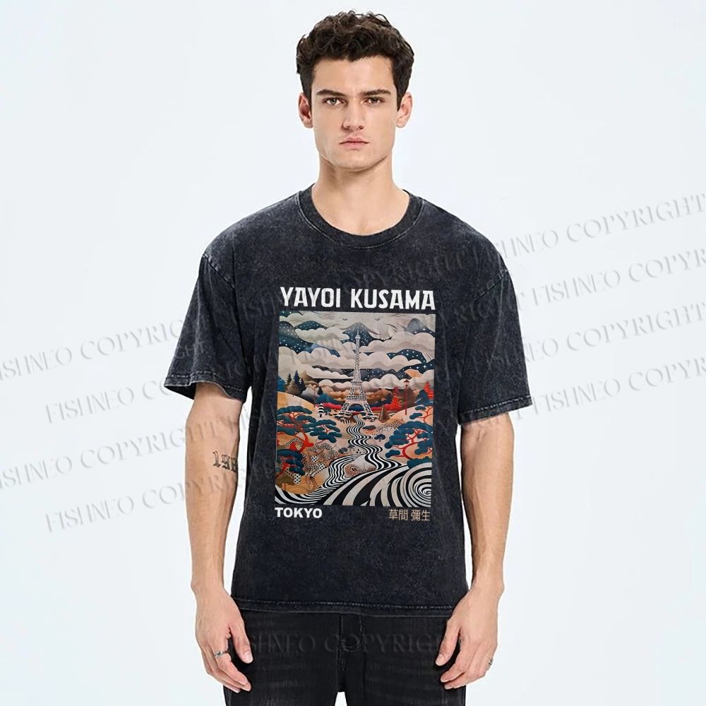 Unisex Yayoi Kusama Eiffel Tower Printed Washed Tee