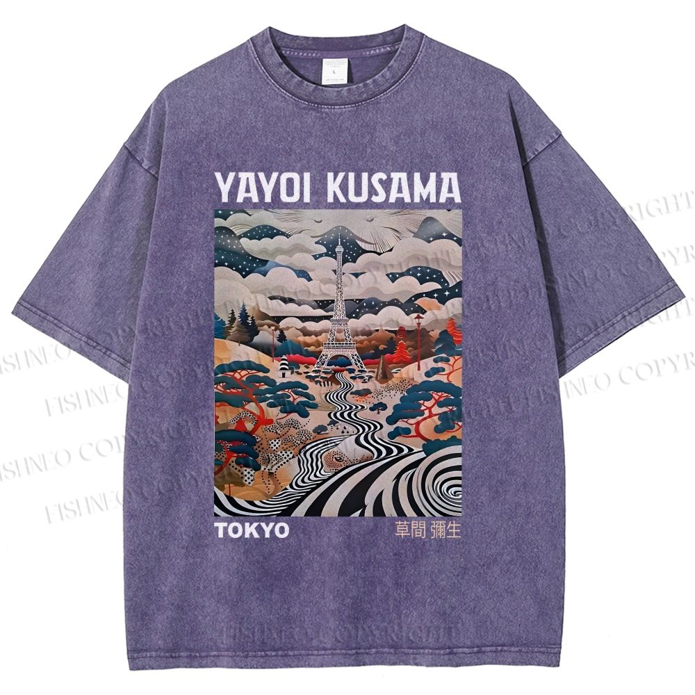 Unisex Yayoi Kusama Eiffel Tower Printed Washed Tee