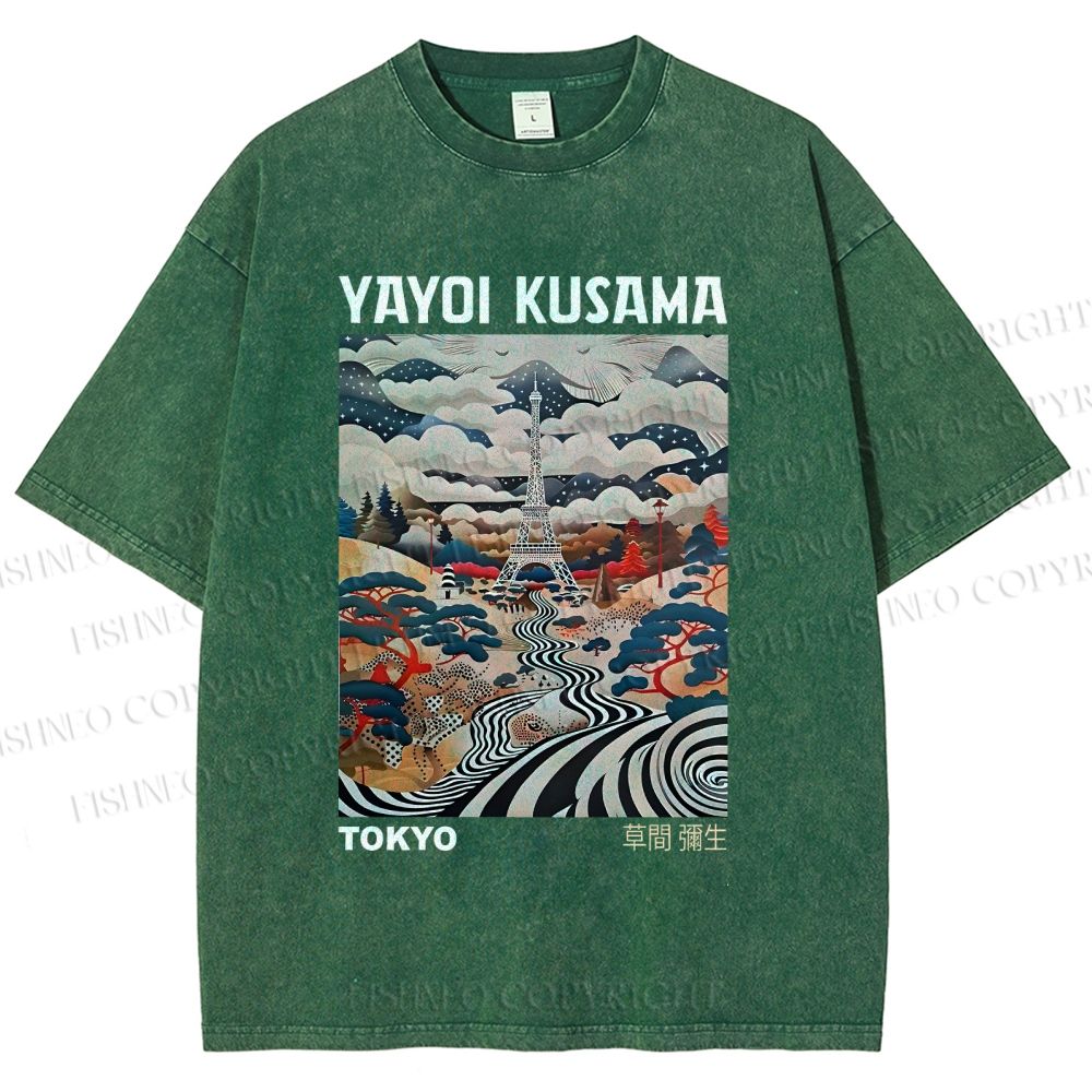 Unisex Yayoi Kusama Eiffel Tower Printed Washed Tee