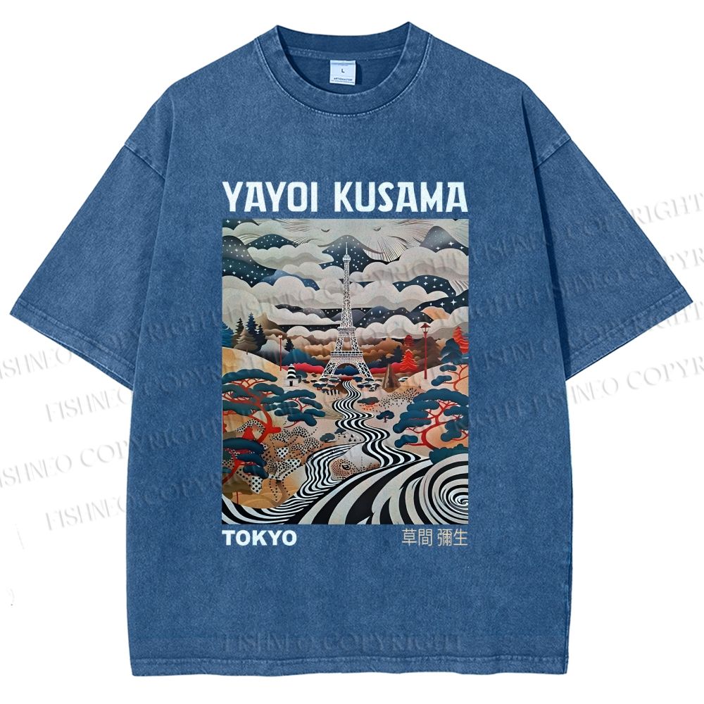 Unisex Yayoi Kusama Eiffel Tower Printed Washed Tee