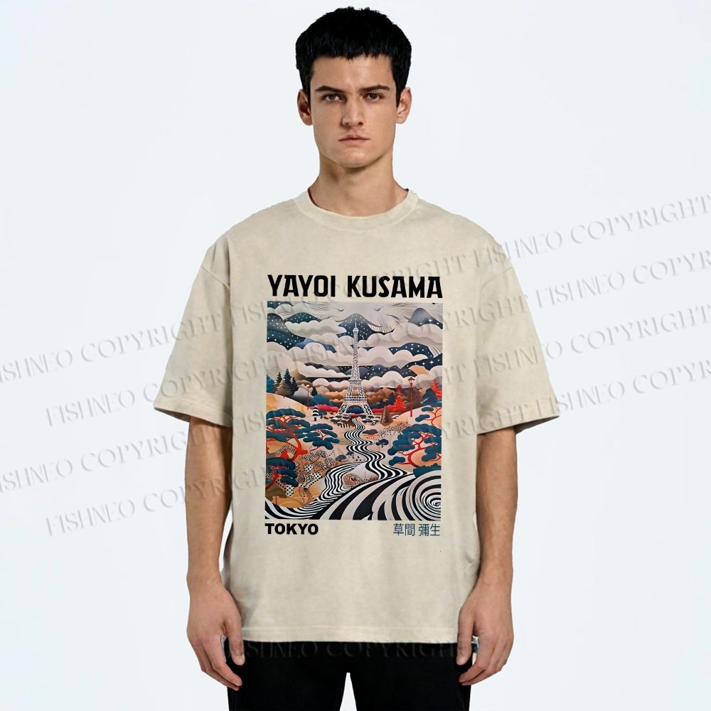 Unisex Yayoi Kusama Eiffel Tower Printed Washed Tee