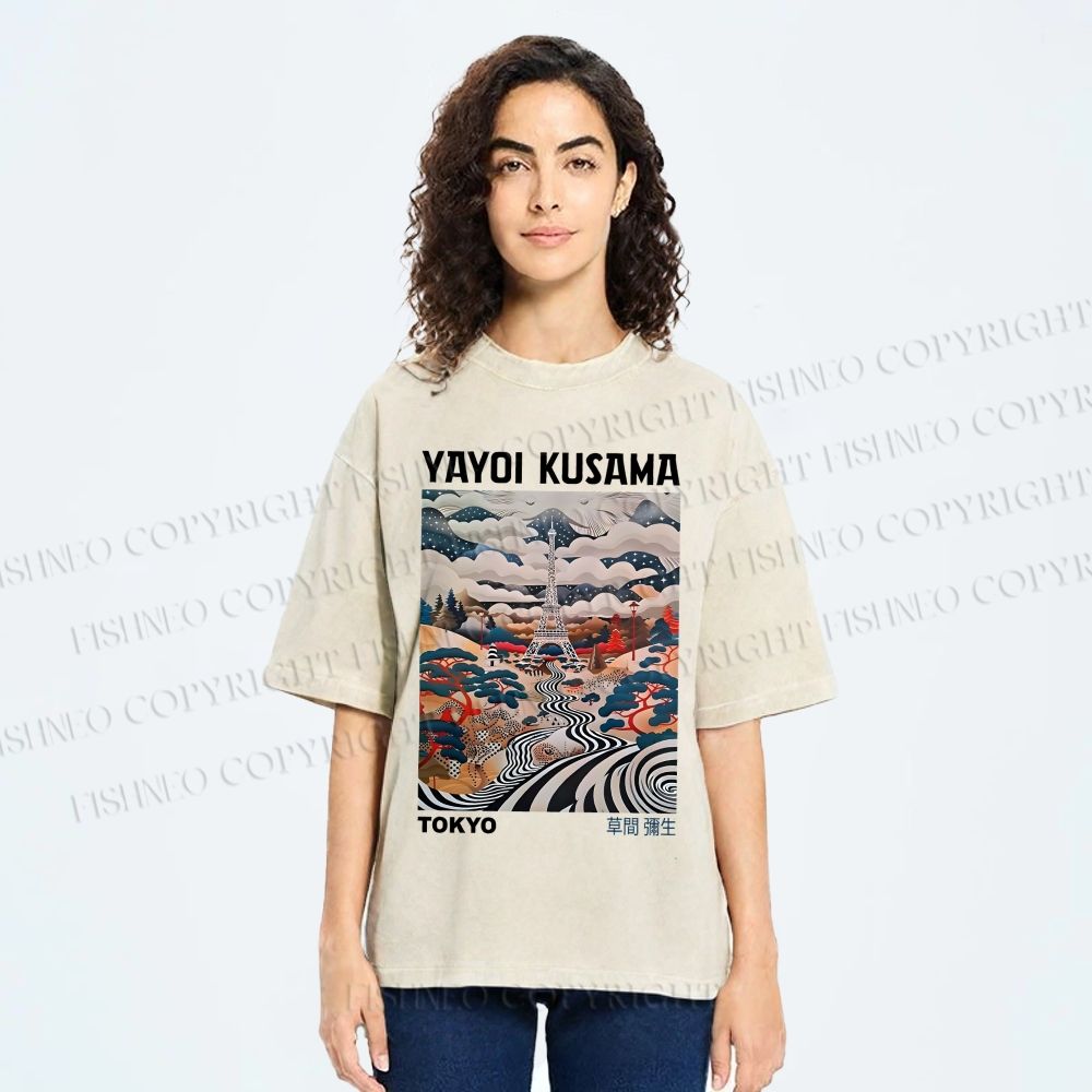 Unisex Yayoi Kusama Eiffel Tower Printed Washed Tee
