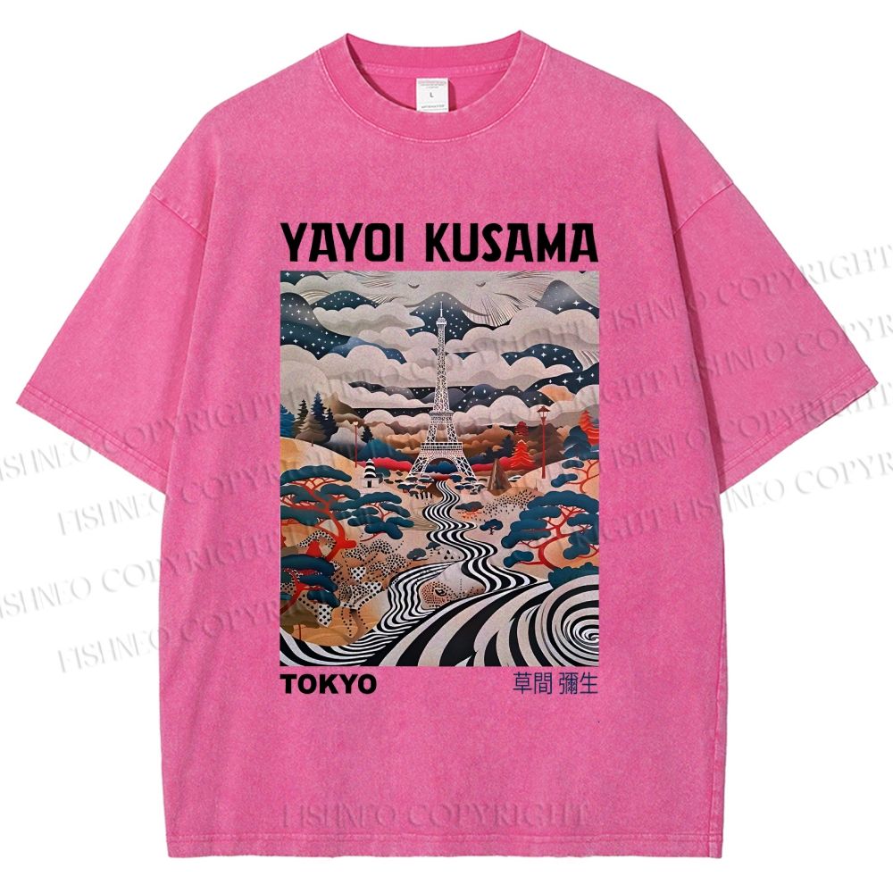 Unisex Yayoi Kusama Eiffel Tower Printed Washed Tee