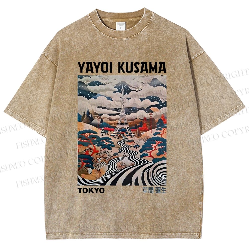 Unisex Yayoi Kusama Eiffel Tower Printed Washed Tee