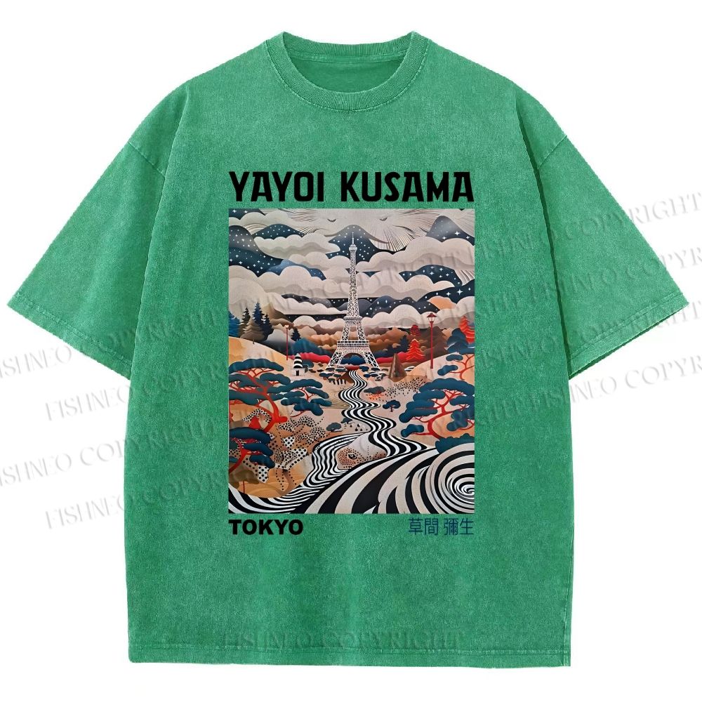 Unisex Yayoi Kusama Eiffel Tower Printed Washed Tee