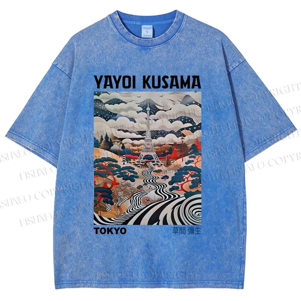 Unisex Yayoi Kusama Eiffel Tower Printed Washed Tee