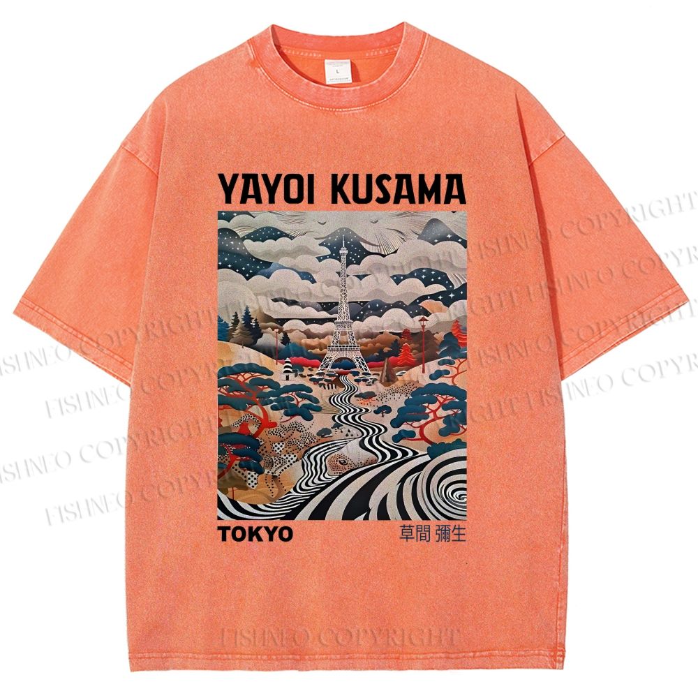 Unisex Yayoi Kusama Eiffel Tower Printed Washed Tee