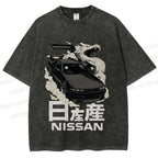 Unisex Nissan And Dragon Printed Washed Tee