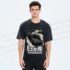 Unisex Nissan And Dragon Printed Washed Tee