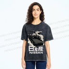 Unisex Nissan And Dragon Printed Washed Tee
