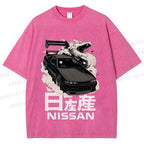 Unisex Nissan And Dragon Printed Washed Tee