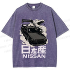 Unisex Nissan And Dragon Printed Washed Tee