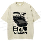 Unisex Nissan And Dragon Printed Washed Tee