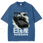 Unisex Nissan And Dragon Printed Washed Tee