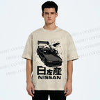 Unisex Nissan And Dragon Printed Washed Tee