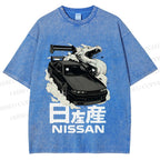 Unisex Nissan And Dragon Printed Washed Tee