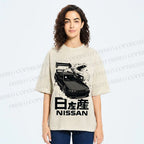 Unisex Nissan And Dragon Printed Washed Tee