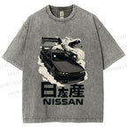 Unisex Nissan And Dragon Printed Washed Tee