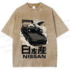 Unisex Nissan And Dragon Printed Washed Tee