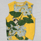 Unisex Vintage Bird in Hydrangea Flower Printed Tank Top