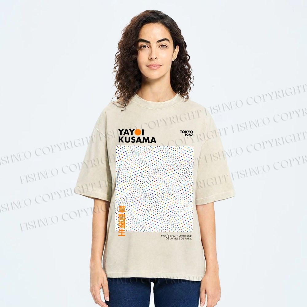 Unisex Yayoi Kusama 3D Polka Dots Printed Washed Tee