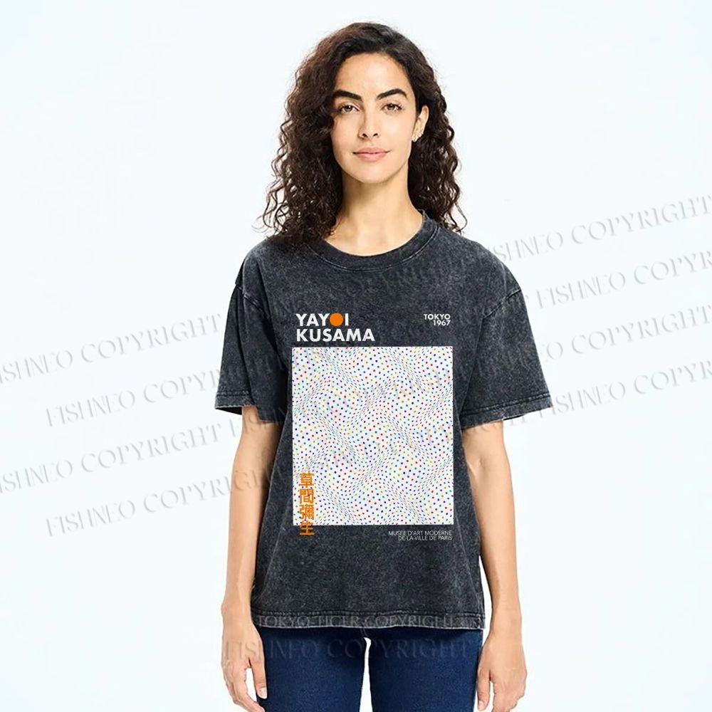 Unisex Yayoi Kusama 3D Polka Dots Printed Washed Tee