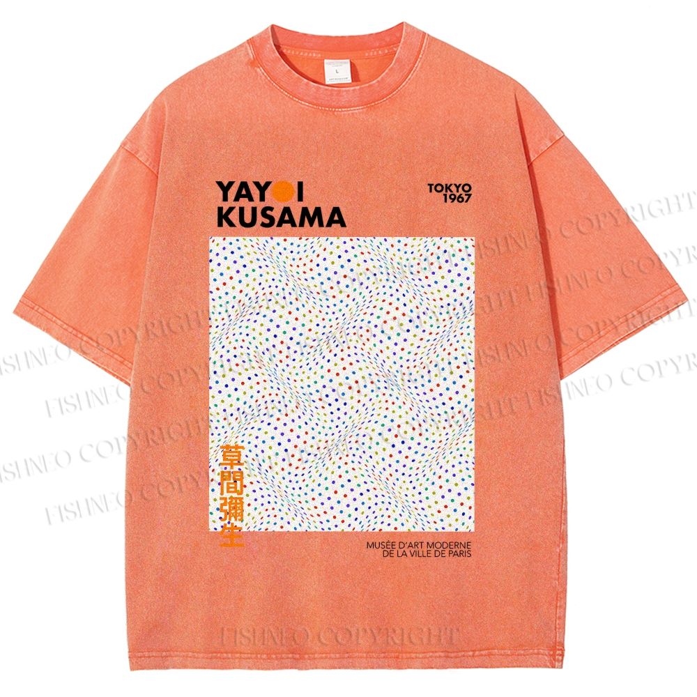Unisex Yayoi Kusama 3D Polka Dots Printed Washed Tee