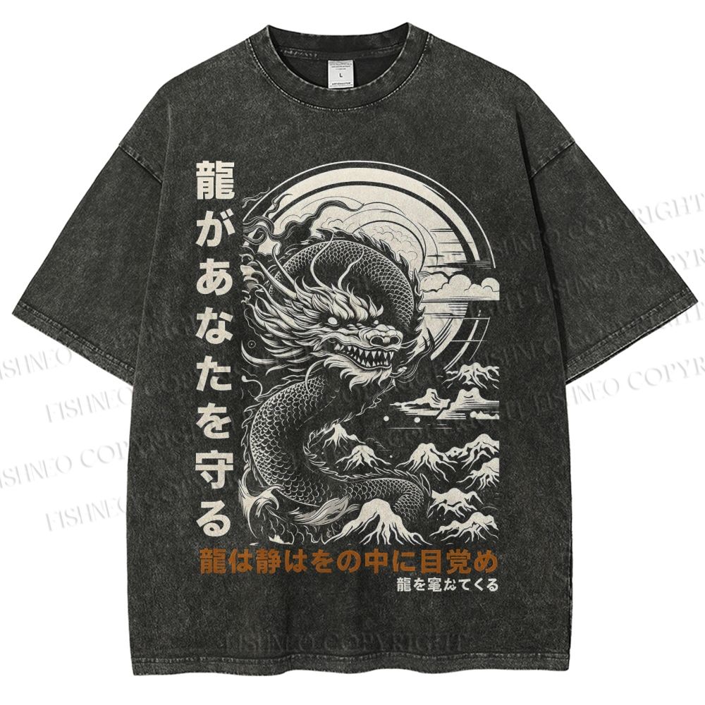 Unisex  Dragon Guardian Printed Washed Tee