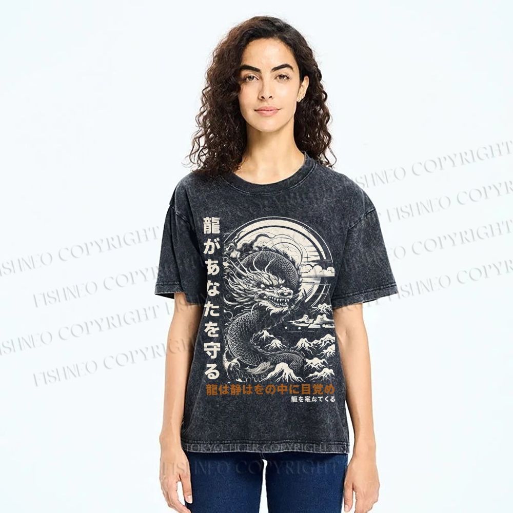 Unisex  Dragon Guardian Printed Washed Tee