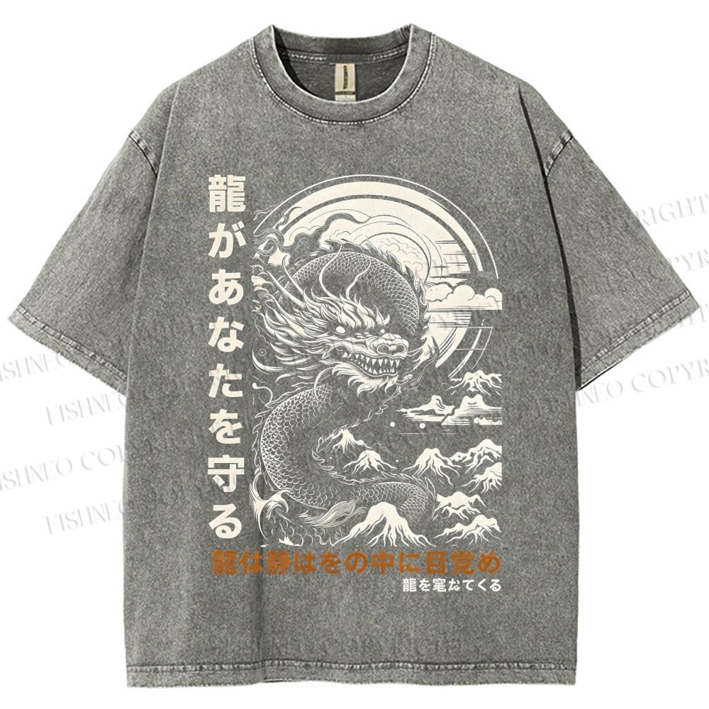 Unisex  Dragon Guardian Printed Washed Tee