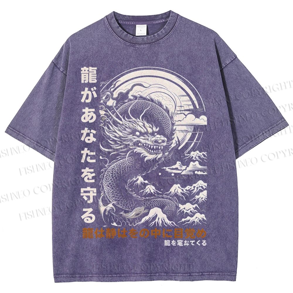 Unisex  Dragon Guardian Printed Washed Tee