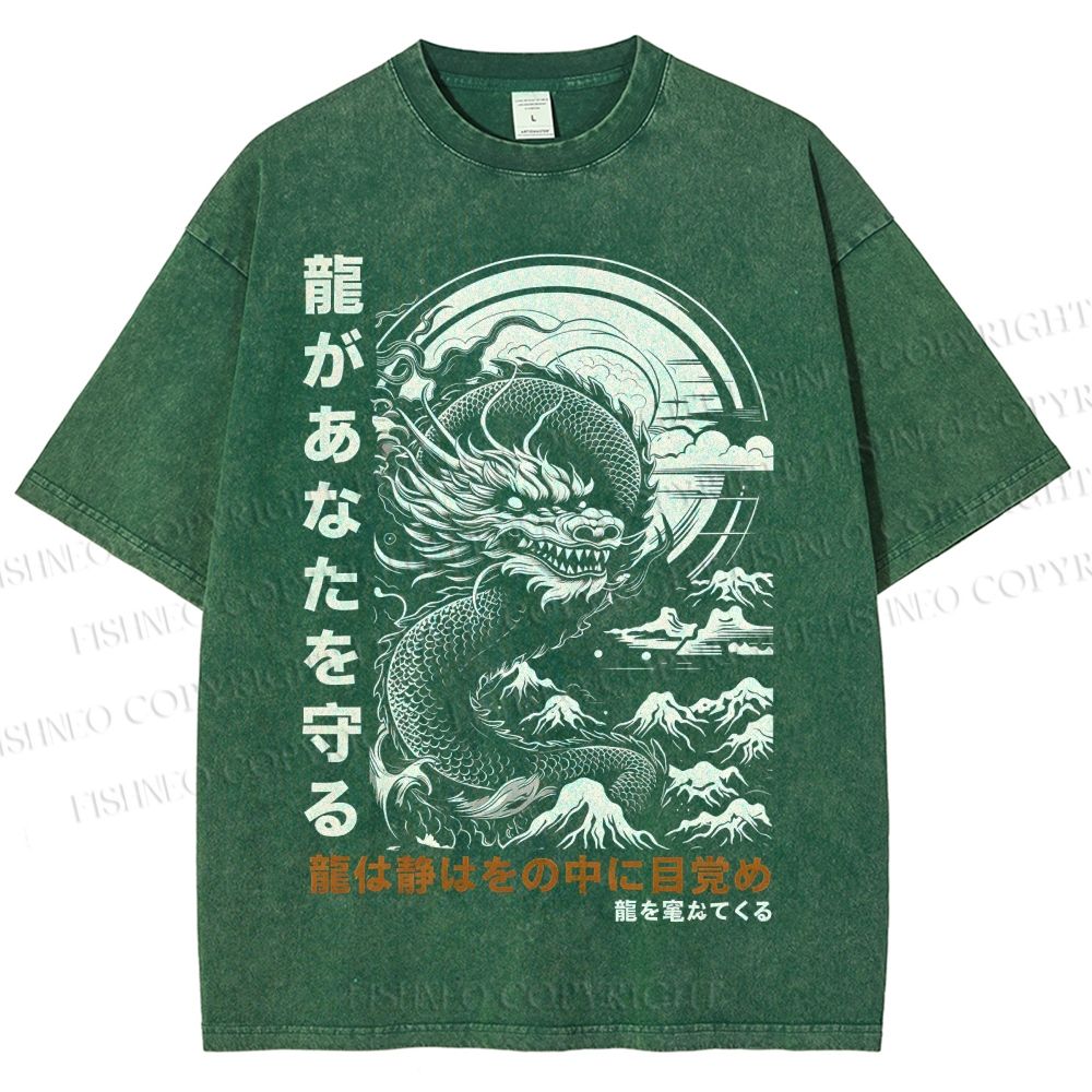 Unisex  Dragon Guardian Printed Washed Tee