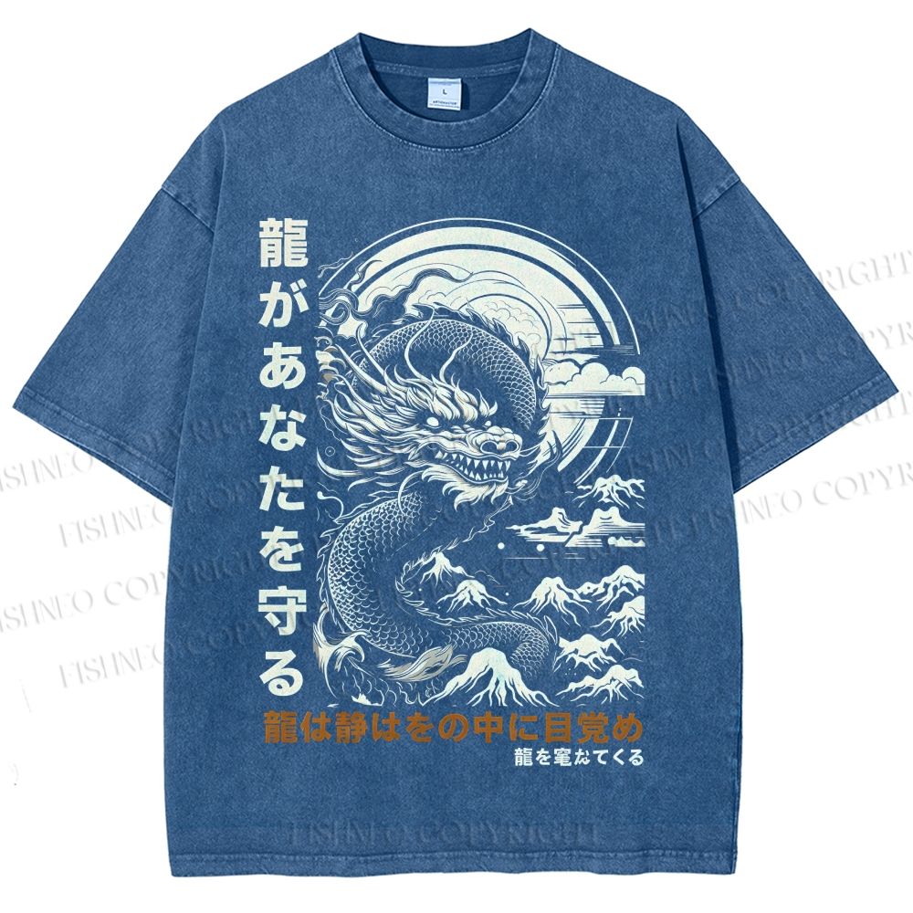 Unisex  Dragon Guardian Printed Washed Tee