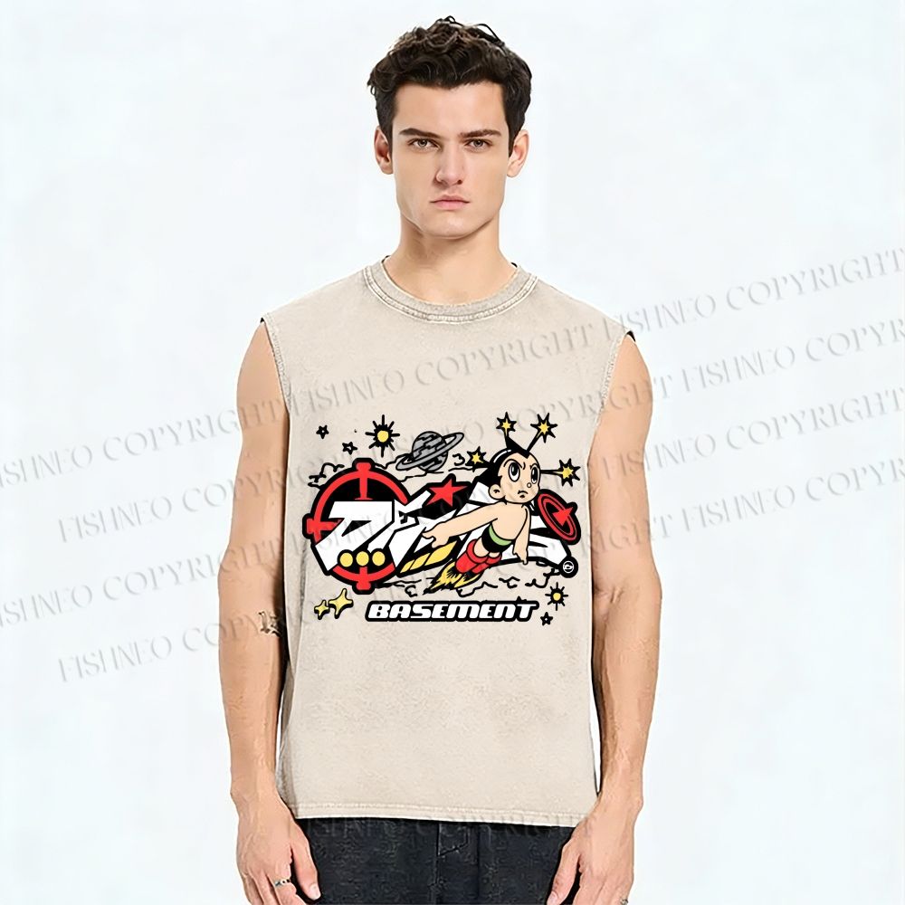 Unisex Astro Boy Printed Washed Tank Top