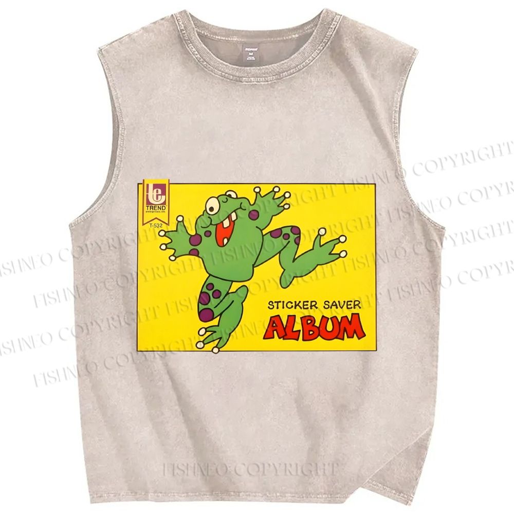 Unisex Sticker Saver Frog Printed Washed Tank Top