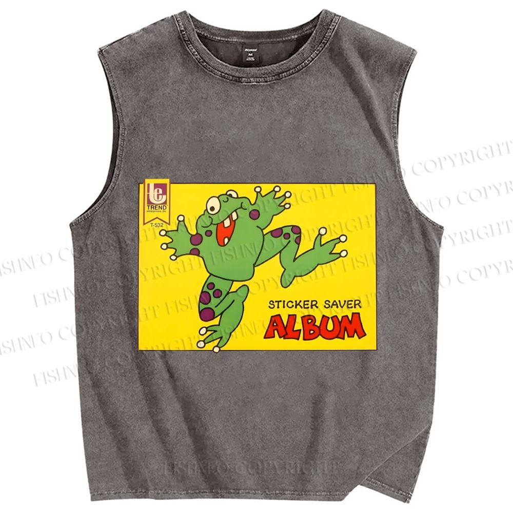 Unisex Sticker Saver Frog Printed Washed Tank Top