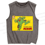 Unisex Sticker Saver Frog Printed Washed Tank Top
