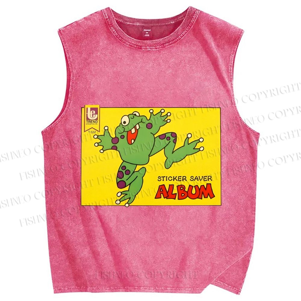 Unisex Sticker Saver Frog Printed Washed Tank Top