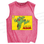 Unisex Sticker Saver Frog Printed Washed Tank Top