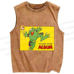 Unisex Sticker Saver Frog Printed Washed Tank Top