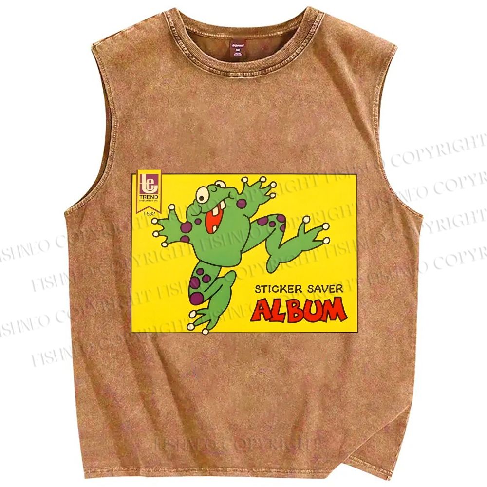 Unisex Sticker Saver Frog Printed Washed Tank Top