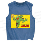 Unisex Sticker Saver Frog Printed Washed Tank Top