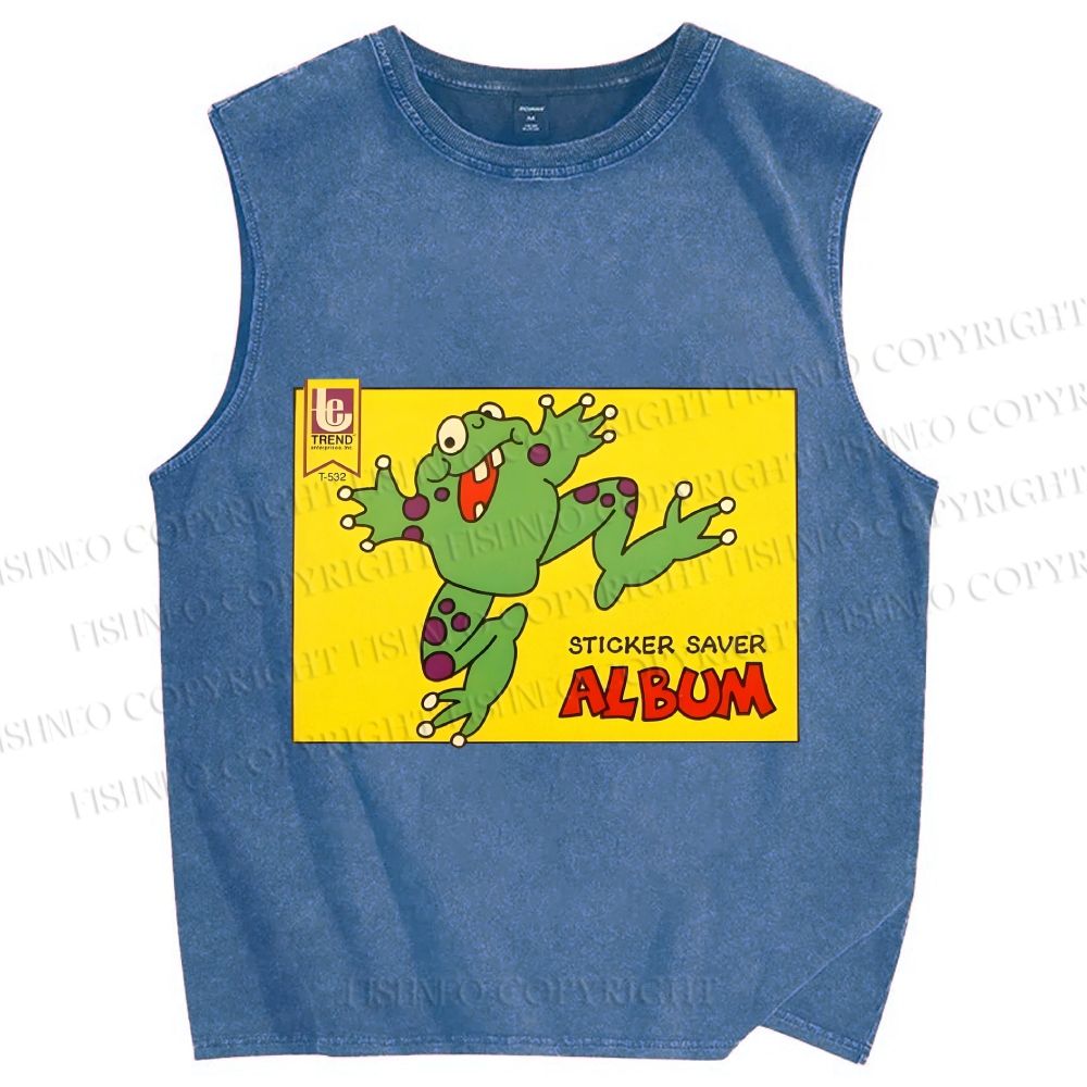 Unisex Sticker Saver Frog Printed Washed Tank Top