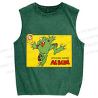 Unisex Sticker Saver Frog Printed Washed Tank Top