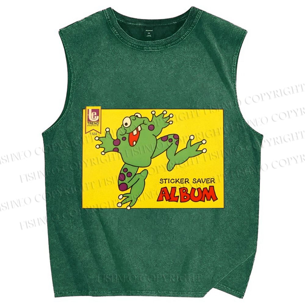 Unisex Sticker Saver Frog Printed Washed Tank Top