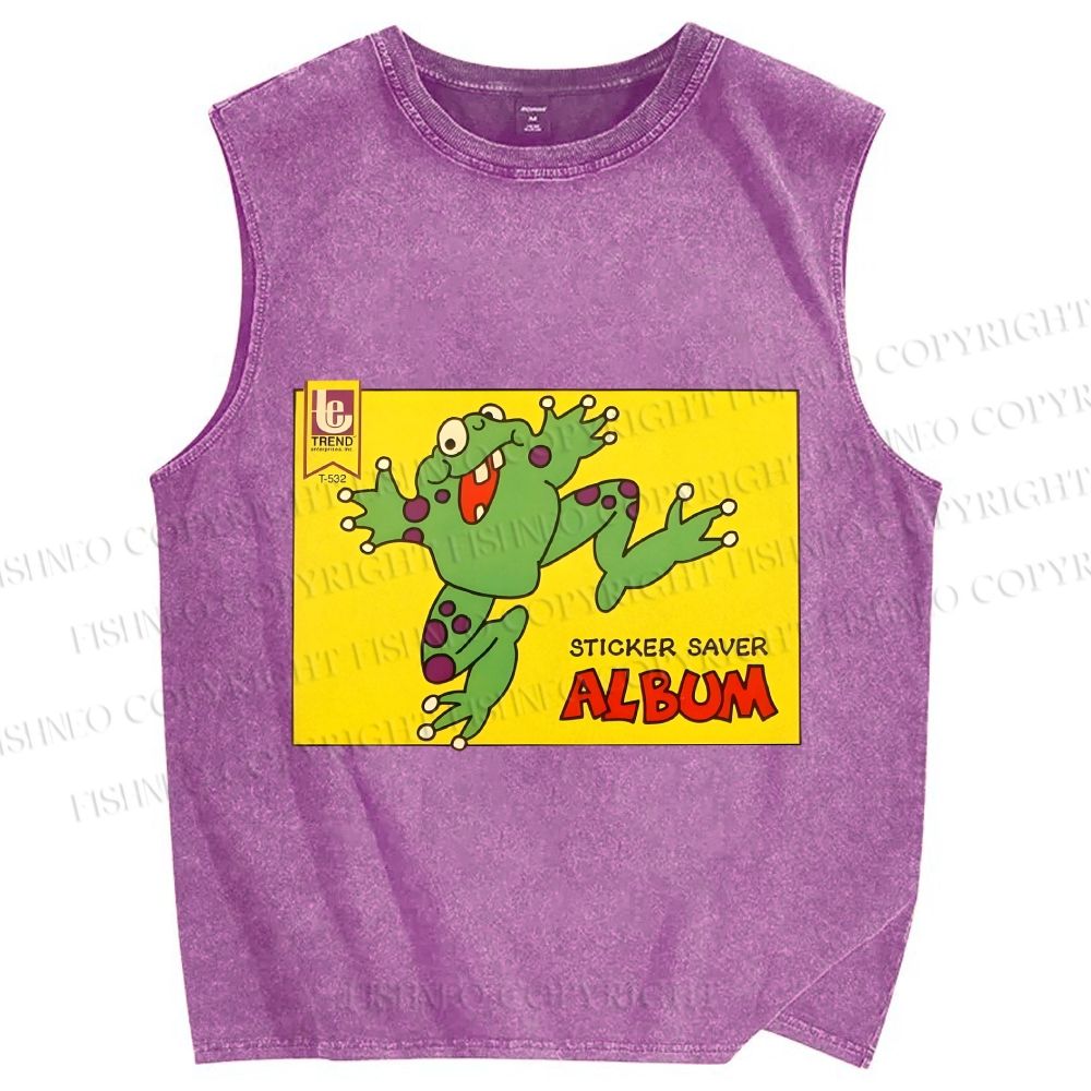 Unisex Sticker Saver Frog Printed Washed Tank Top