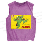 Unisex Sticker Saver Frog Printed Washed Tank Top