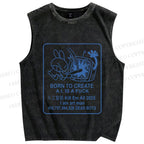 Unisex Born to Create Rabbit Printed Washed Tank Top